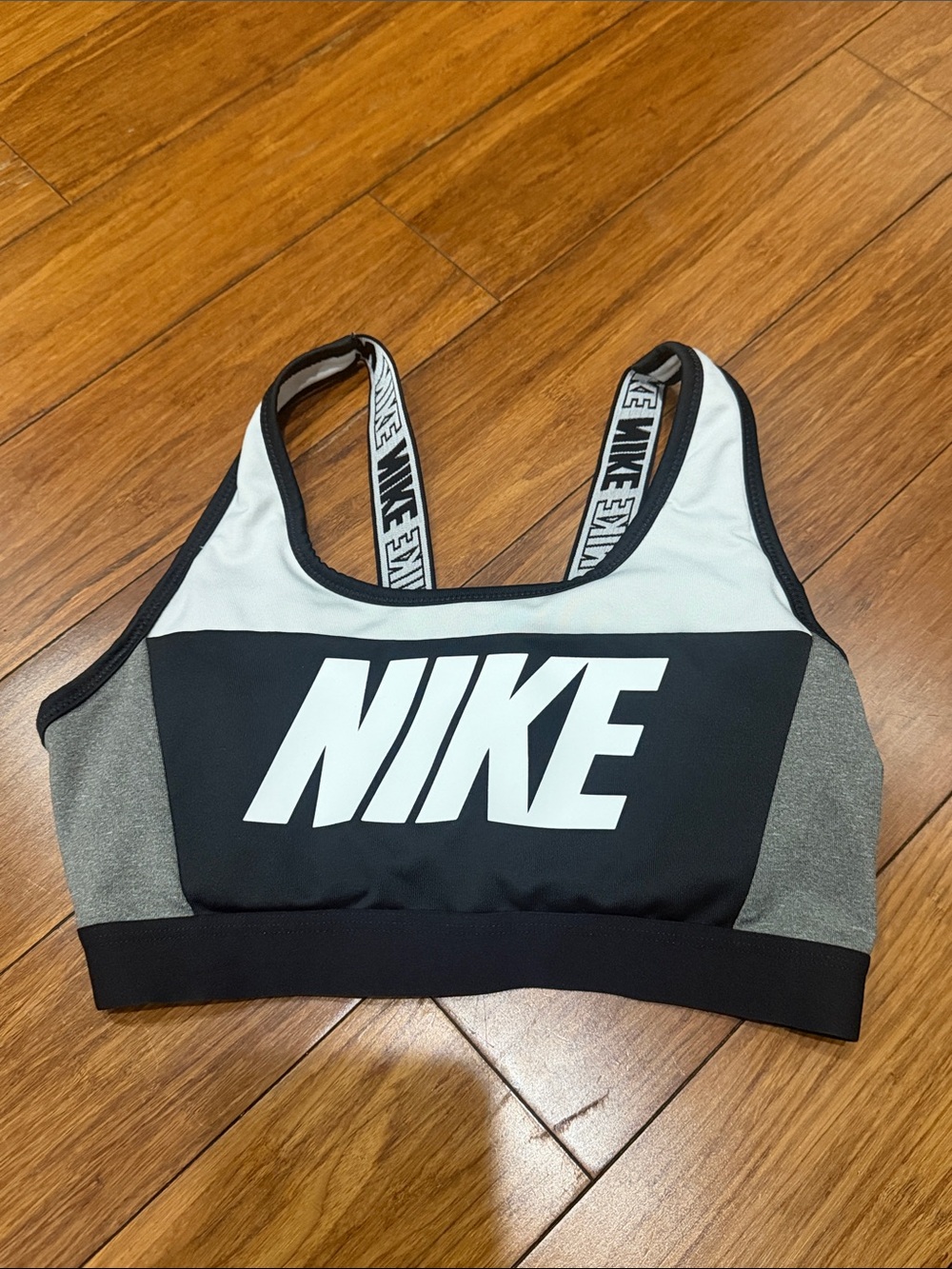 Nike Black, White & Gray Logo Sports Bra with Branded Straps XS